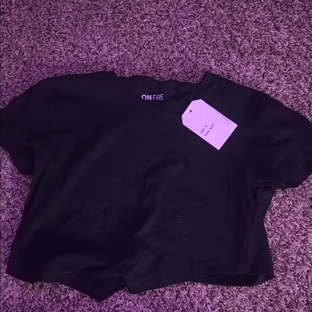 On Fire Black Boxy Crop T-Shirt